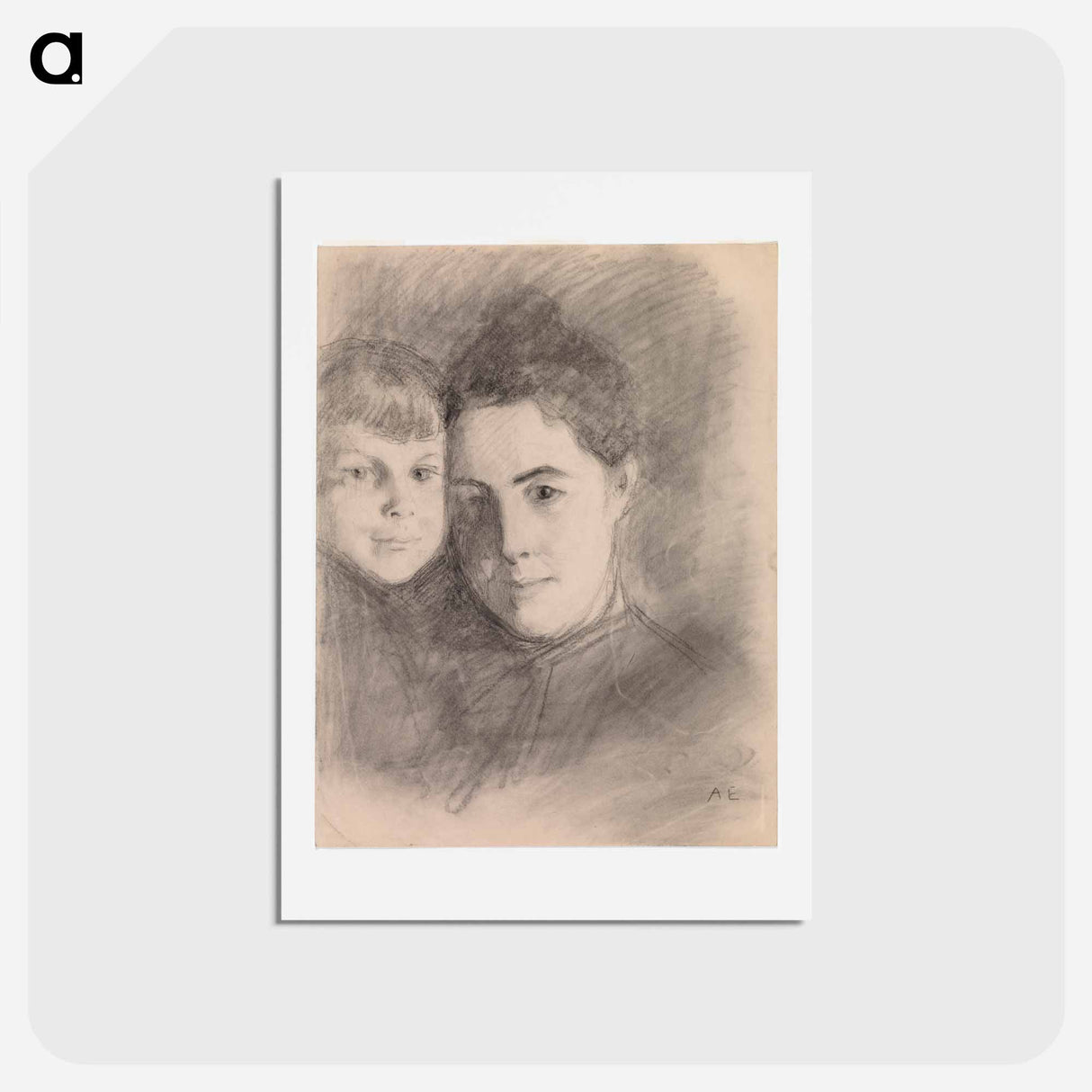 Portrait of the artist's wife and son - アルバート エーデルフェルト Postcard.