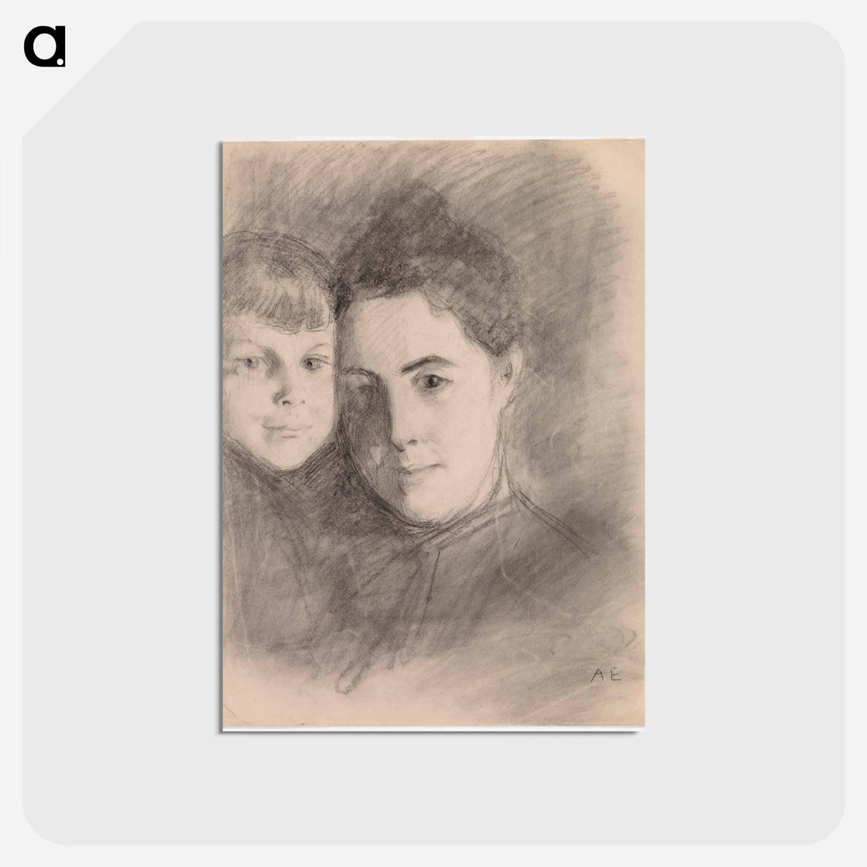 Portrait of the artist's wife and son - アルバート エーデルフェルト Postcard.