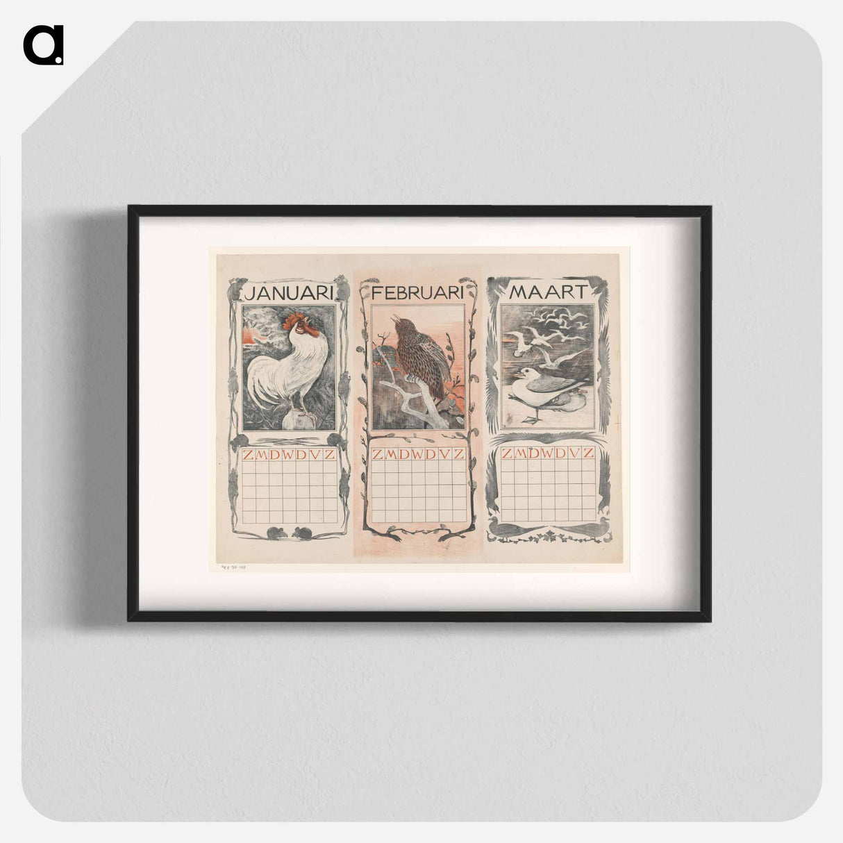 Calendar blades of January, February at Maart, with Vogels - Theo van Hoytema Poster.