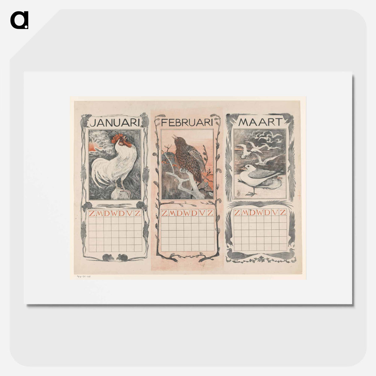 Calendar blades of January, February at Maart, with Vogels - Theo van Hoytema Poster.