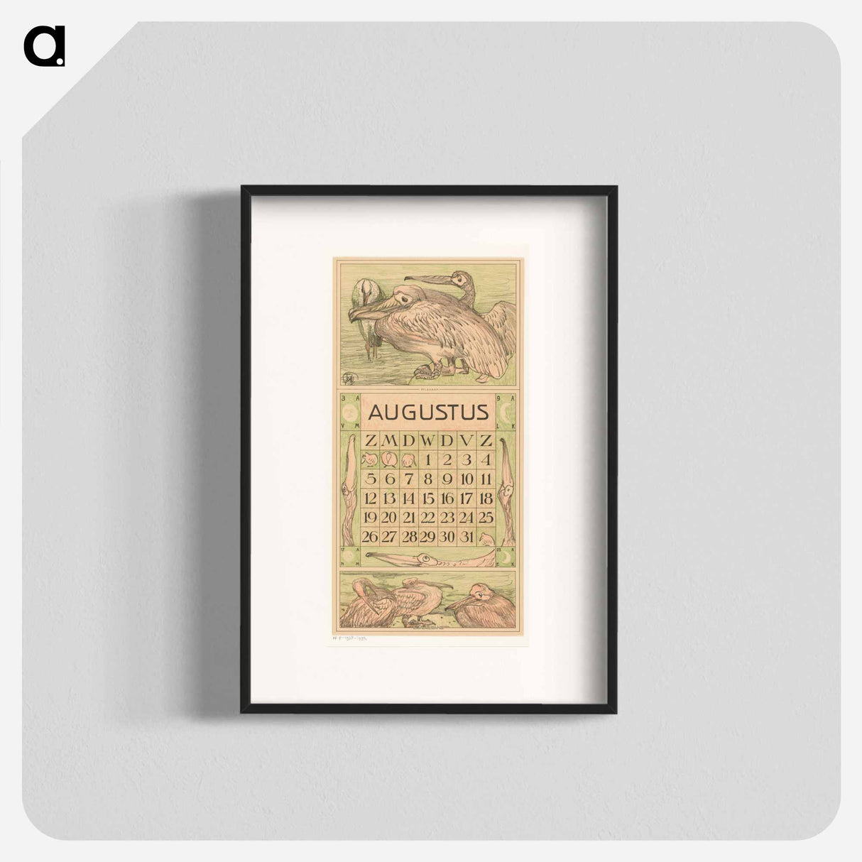 Calendar August met pelikanen - Theo van Hoytema Poster.