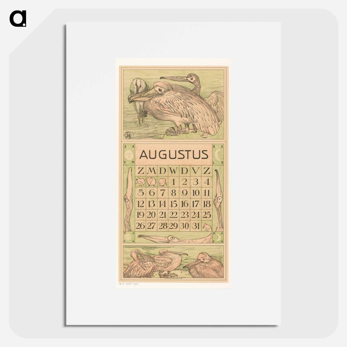 Calendar August met pelikanen - Theo van Hoytema Poster.
