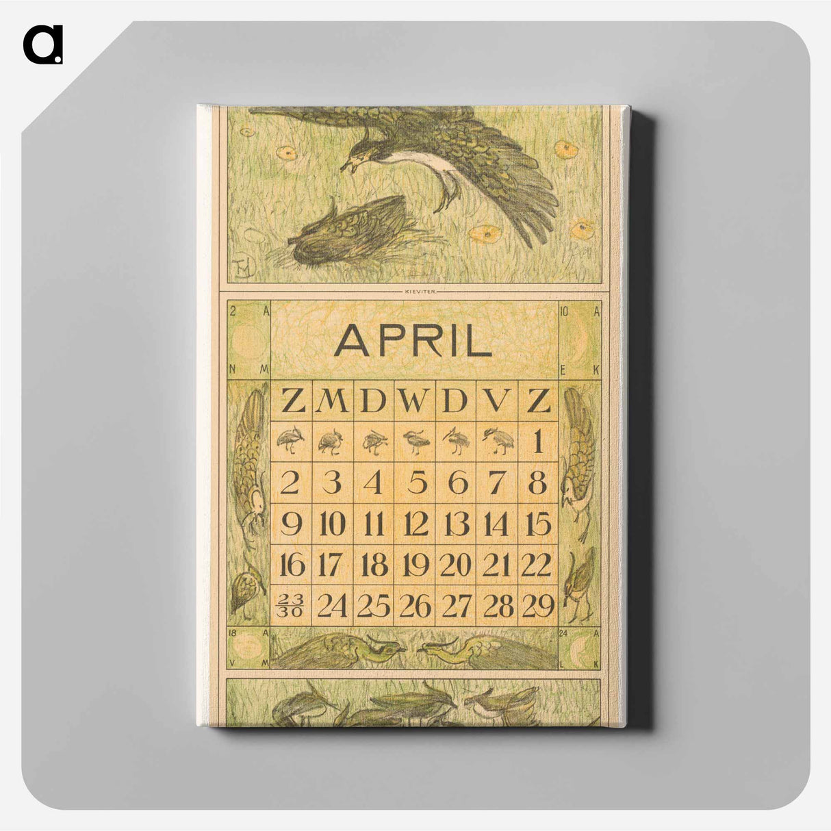 Calendar April with twee kieviten - Theo van Hoytema Canvas.