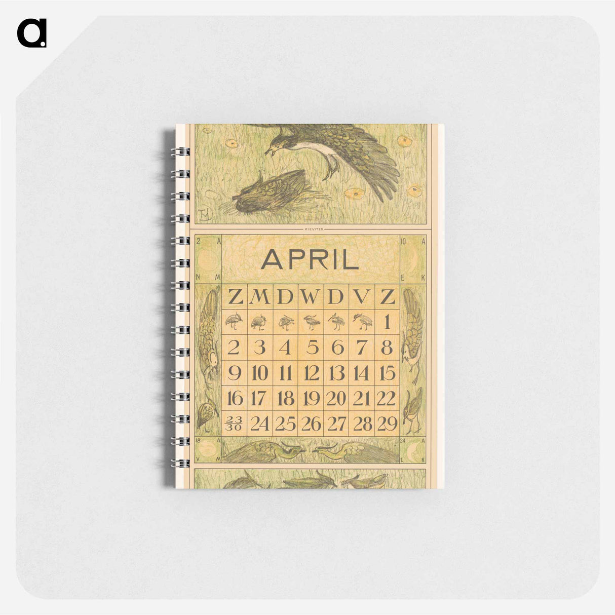 Kalenderblad april met twee kieviten - テオ ヴァン ホイテマ Memo.