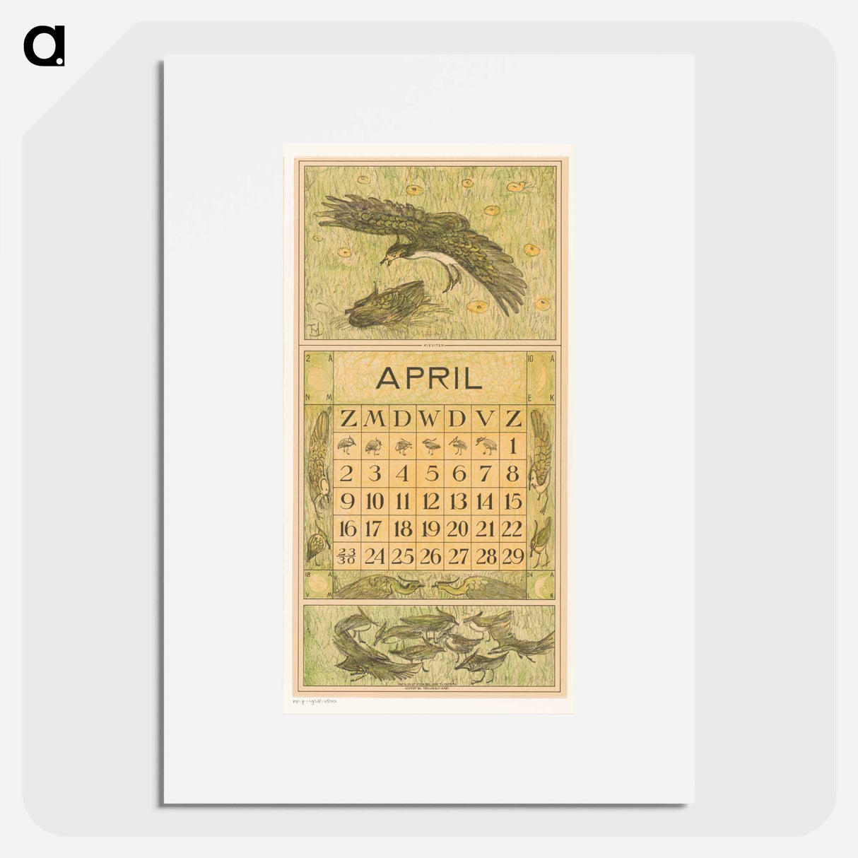 Calendar April met twee kieviten - Theo van Hoytema Poster.