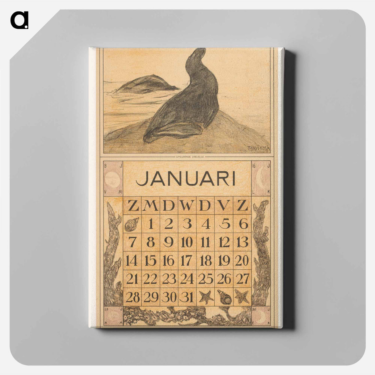 Kalenderblad januari met zeeleeuw - テオ ヴァン ホイテマ Canvas.