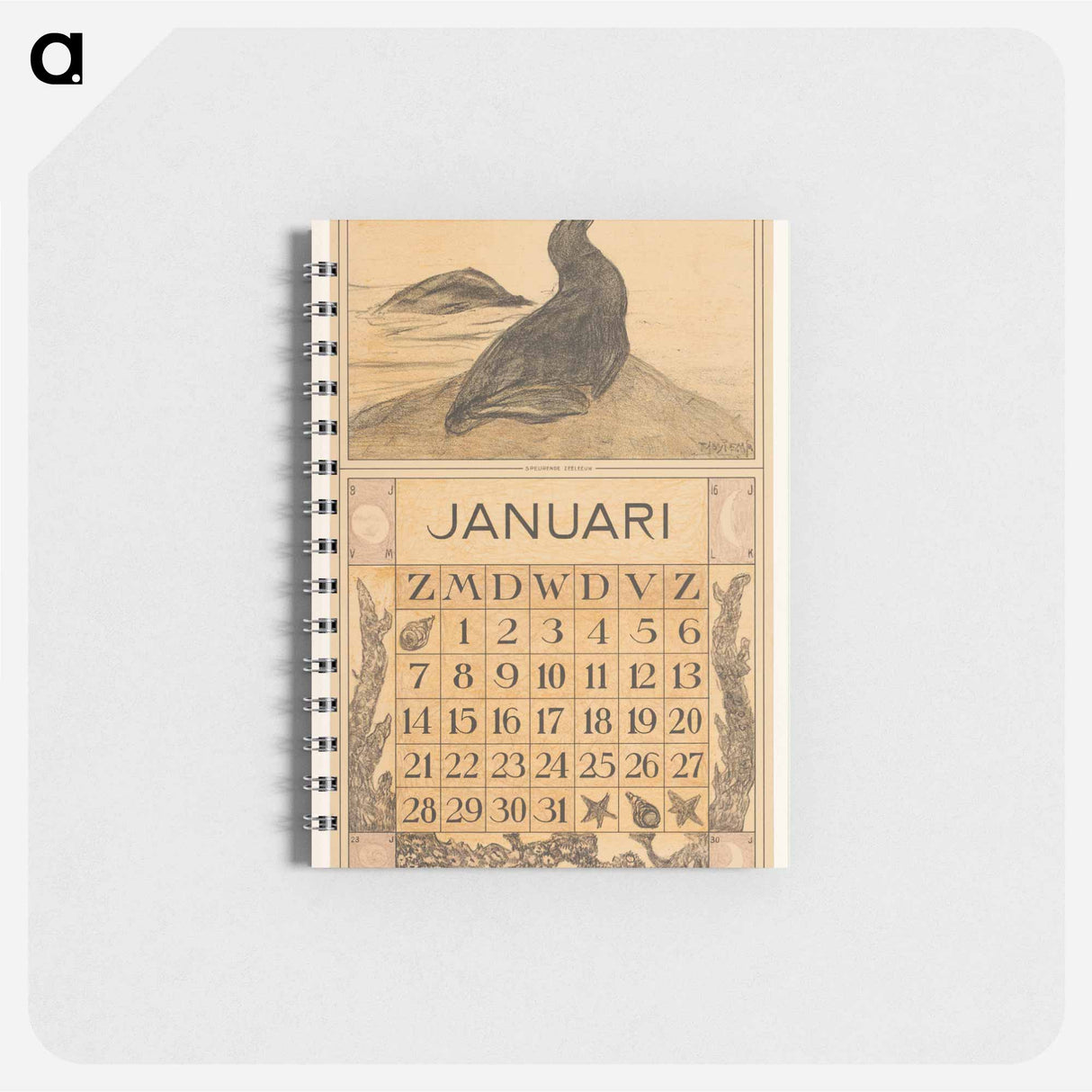 Kalenderblad januari met zeeleeuw - テオ ヴァン ホイテマ Memo.
