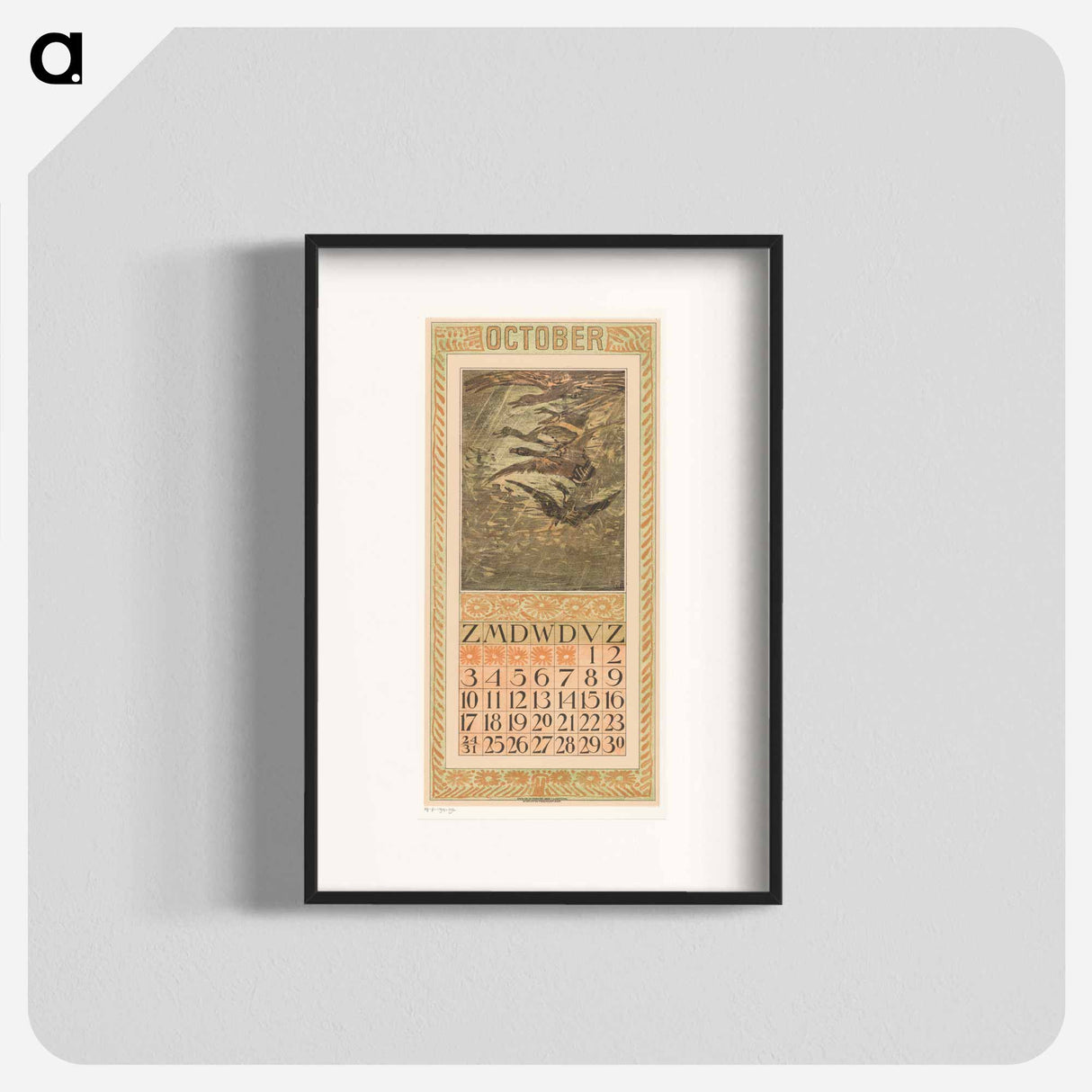 Calendar October met vliegende eenden - Theo van Hoytema Poster.