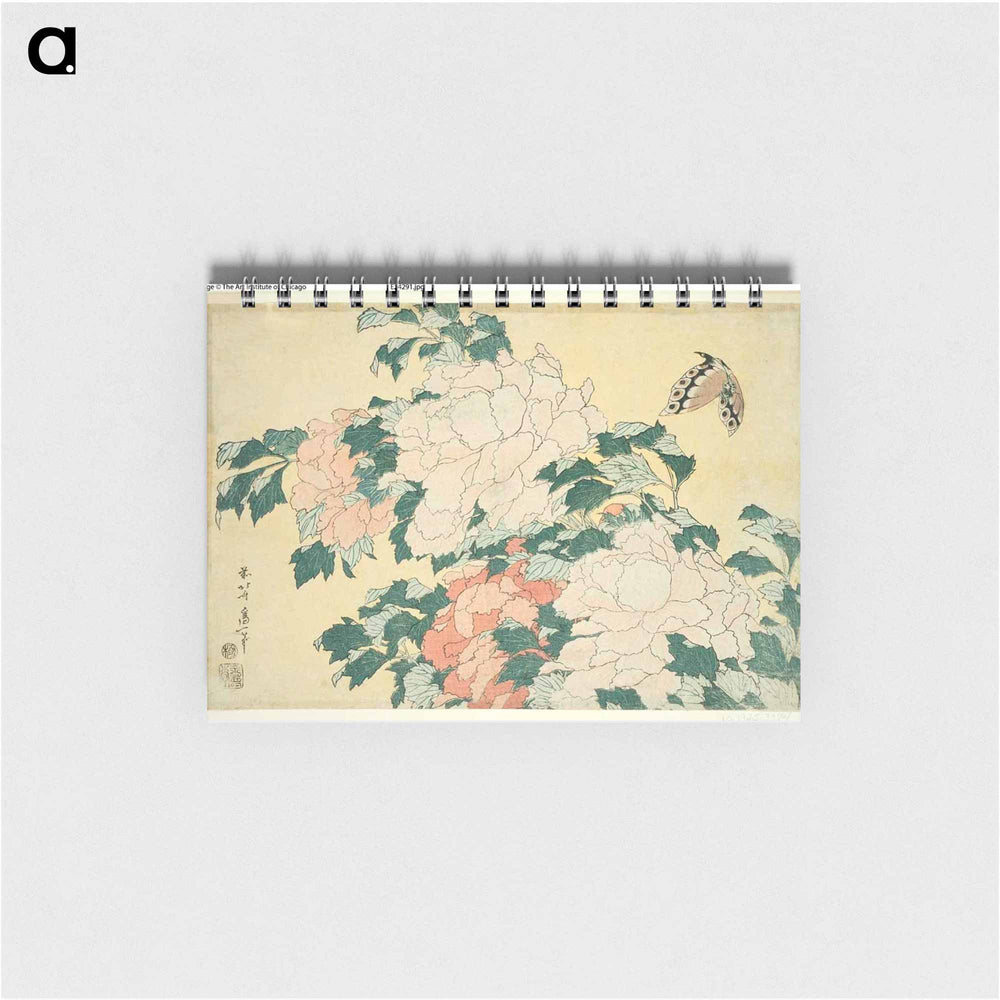 Hokusai's Peonies and Butterfly - 葛飾 北斎 Memo.