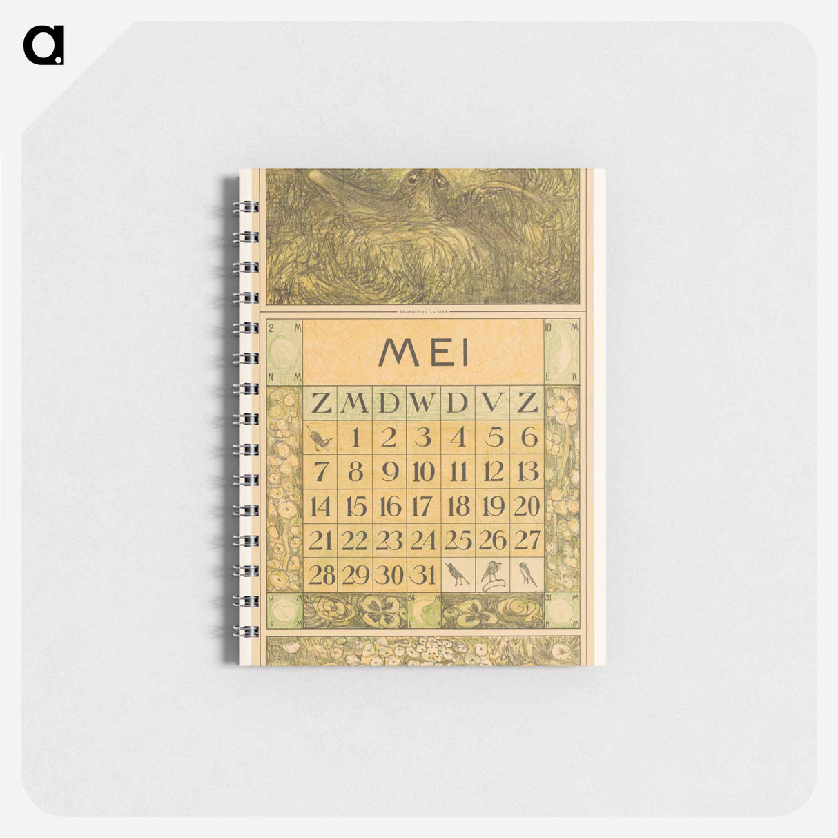 Kalenderblad mei met broedende lijster - テオ ヴァン ホイテマ Memo.