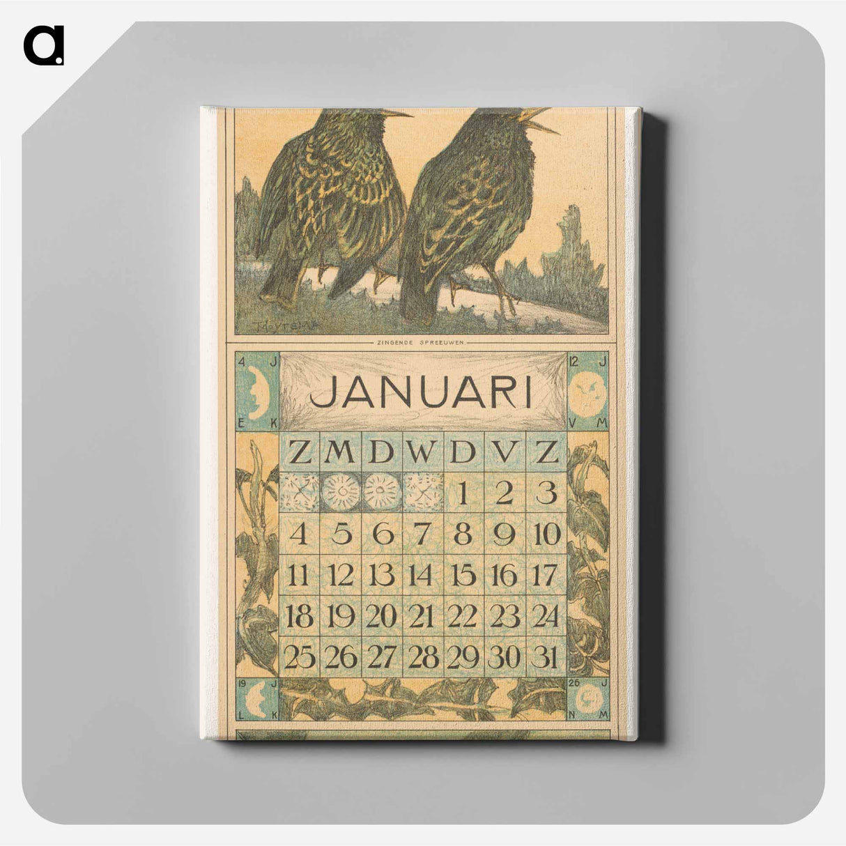 Kalenderblad januari met spreeuwen - テオ ヴァン ホイテマ Canvas.