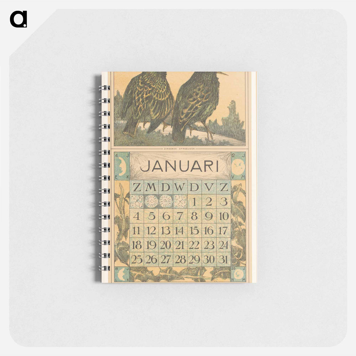 Kalenderblad januari met spreeuwen - テオ ヴァン ホイテマ Memo.