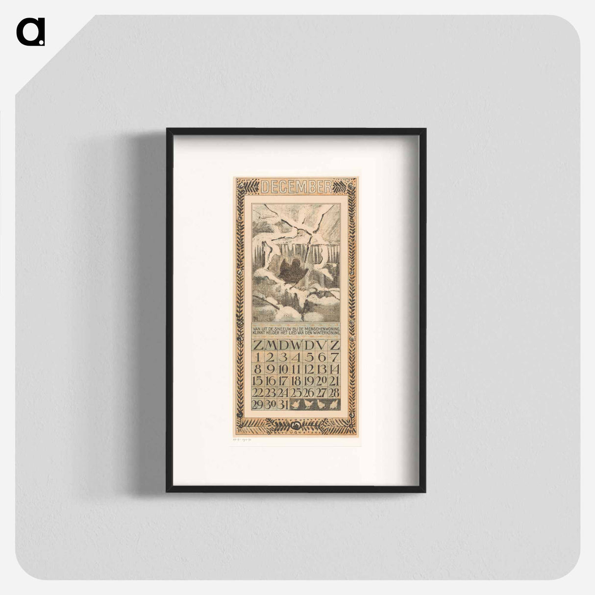 Kalenderblad december met winterkoninkje - テオ ヴァン ホイテマ Poster.