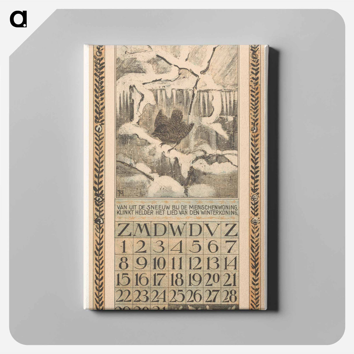 Kalenderblad december met winterkoninkje - テオ ヴァン ホイテマ Canvas.