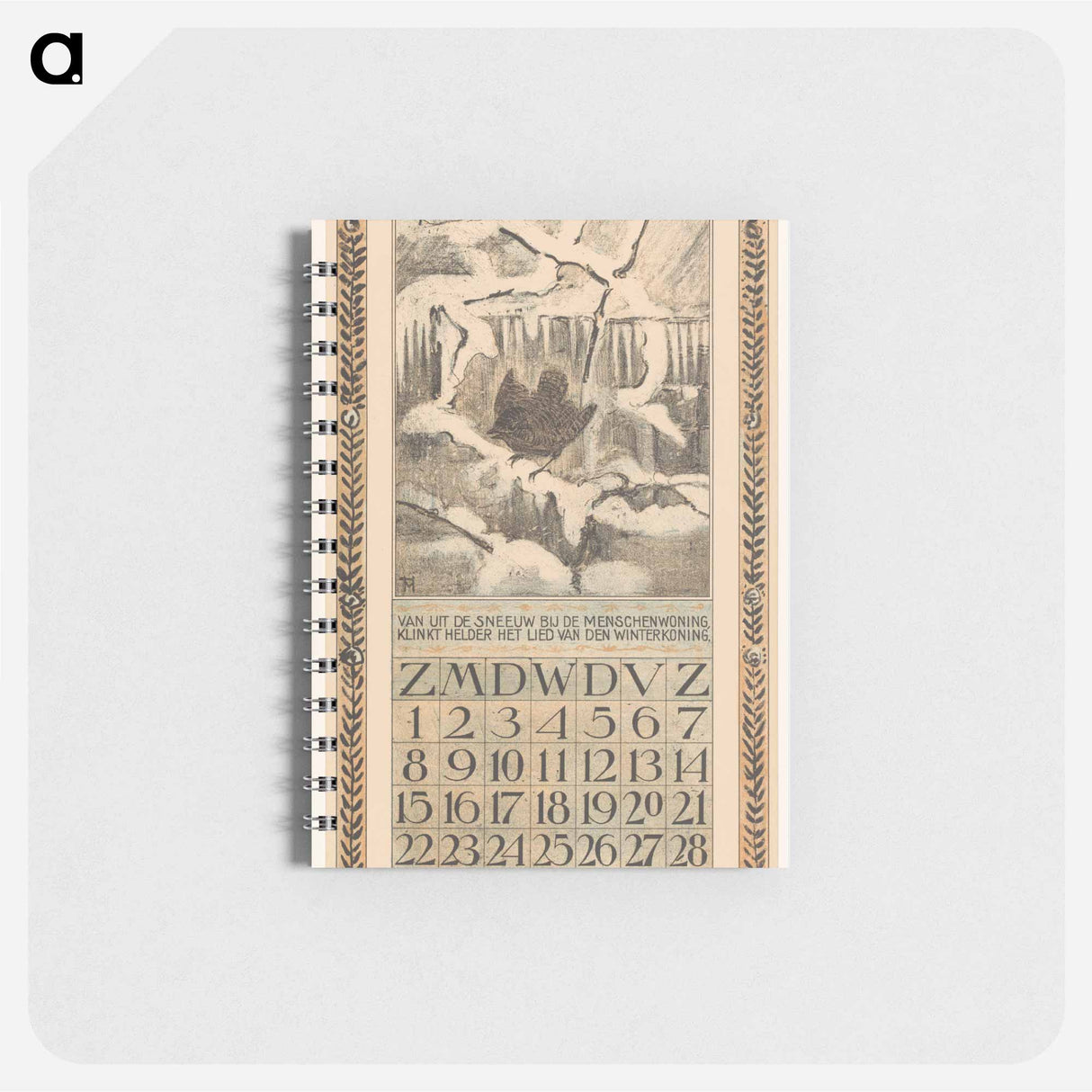 Kalenderblad december met winterkoninkje - テオ ヴァン ホイテマ Memo.