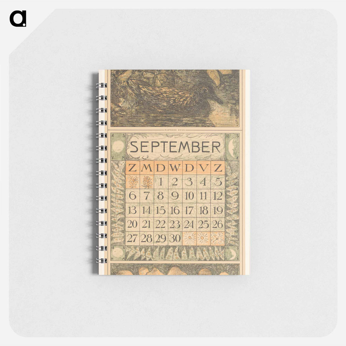 Kalenderblad september met eend - テオ ヴァン ホイテマ Memo.