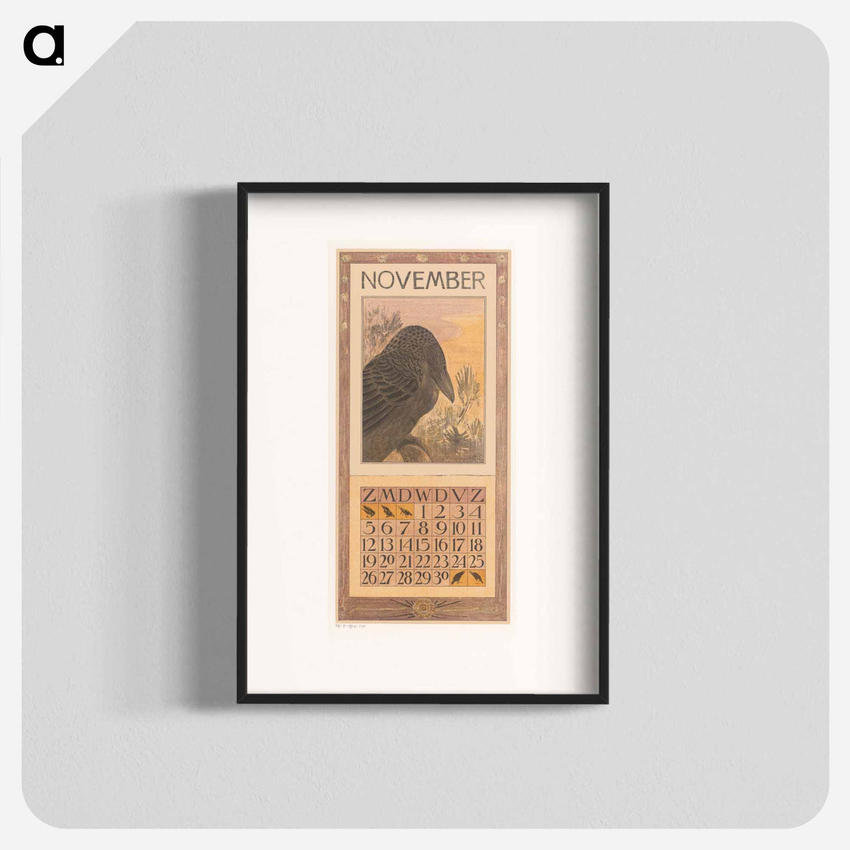 Kalenderblad november met kraai - テオ ヴァン ホイテマ Poster.