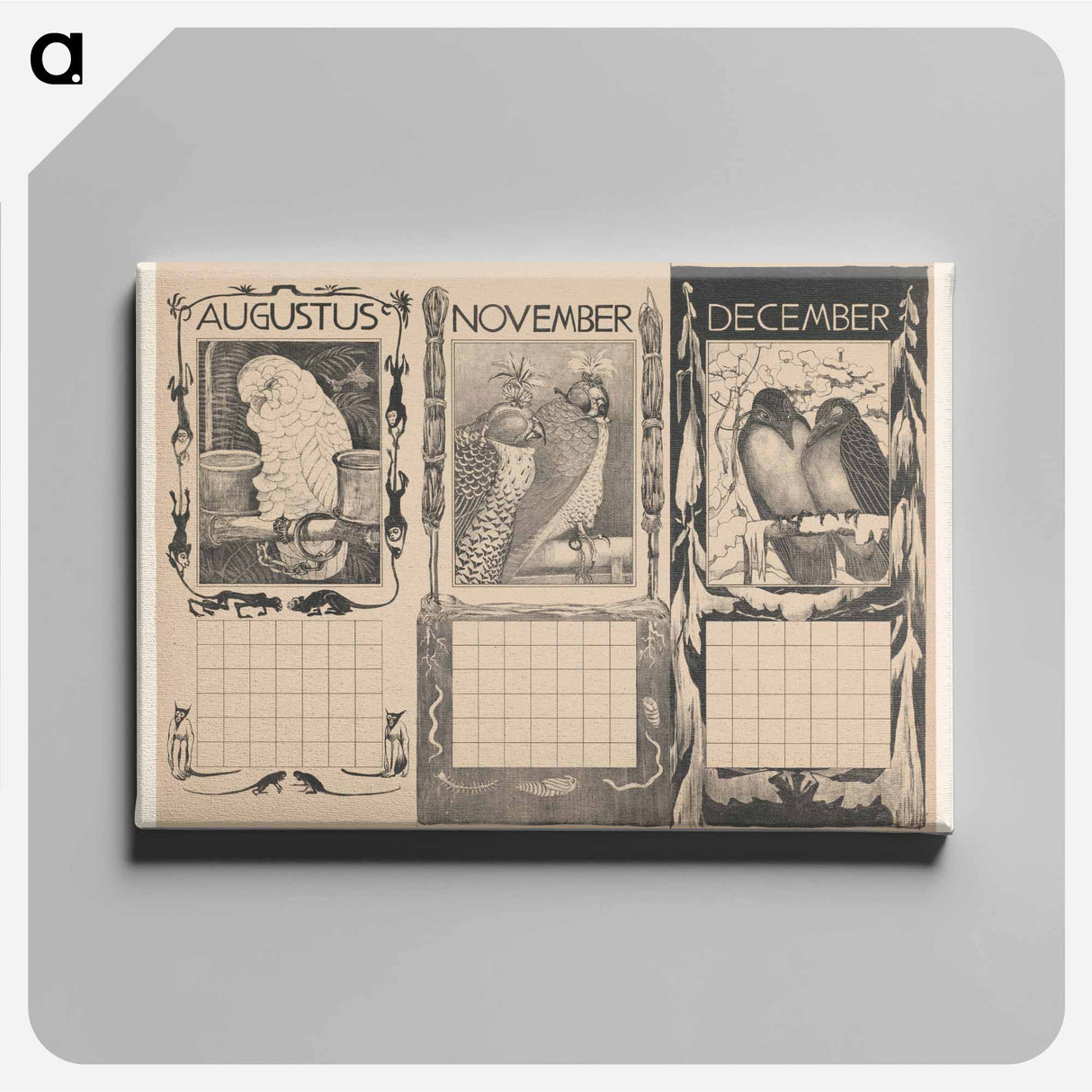 Calendars for August, November and December with Vogels by Theo van Hoytema - Canvas.