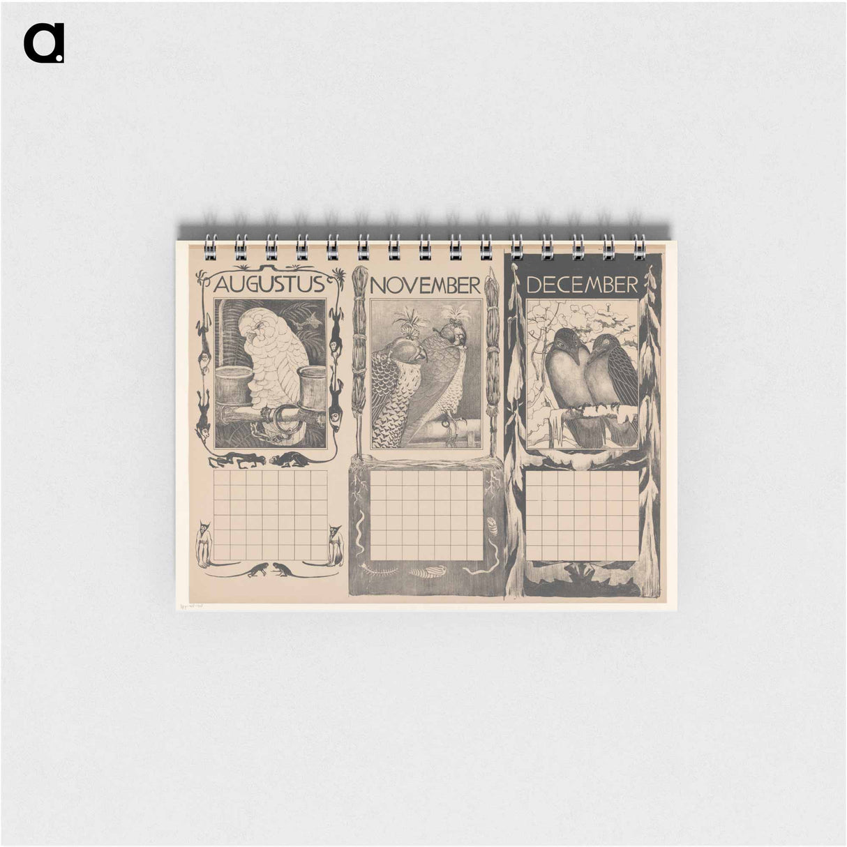 Kalenderbladen van augustus, november en december, met vogels by Theo van Hoytema - テオ ヴァン ホイテマ Memo.