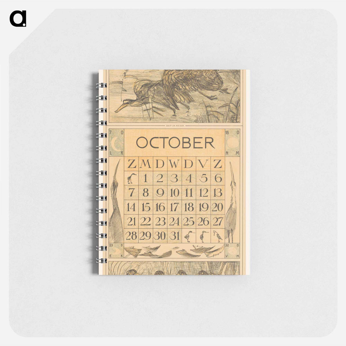 Kalenderblad oktober met snip en reiger - テオ ヴァン ホイテマ Memo.