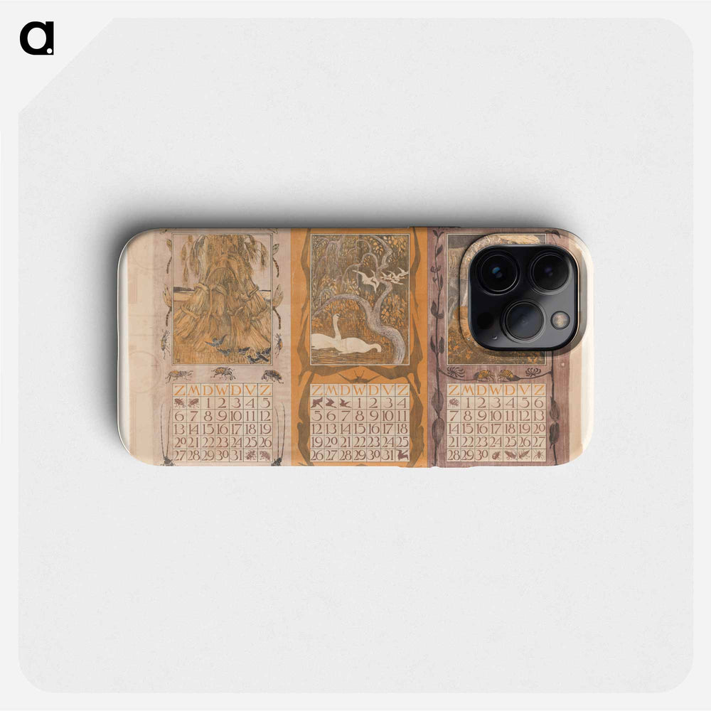 Kalenderbladen van juli, oktober en september, met korenschoven, zwanen en konijnen - Theo van Hoytema Phone Case.