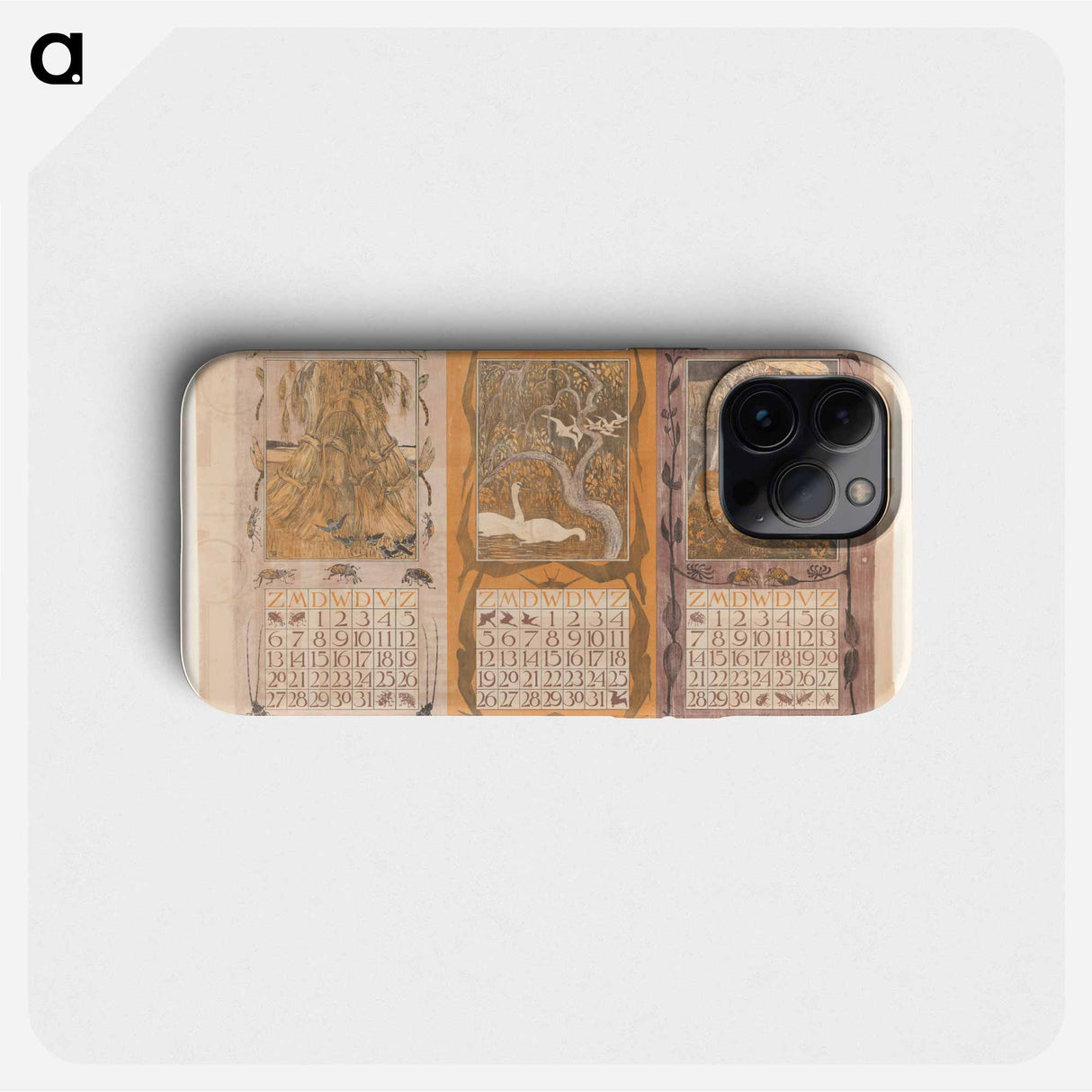 Kalenderbladen van juli, oktober en september, met korenschoven, zwanen en konijnen - Theo van Hoytema Phone Case.