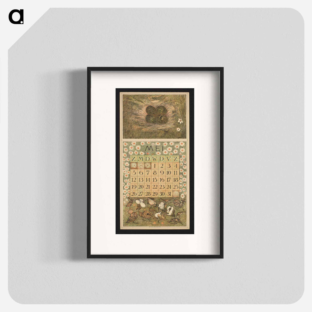 Kalenderblad voor mei 1912 met kievitseieren en kemphanen - テオ ヴァン ホイテマ Poster.