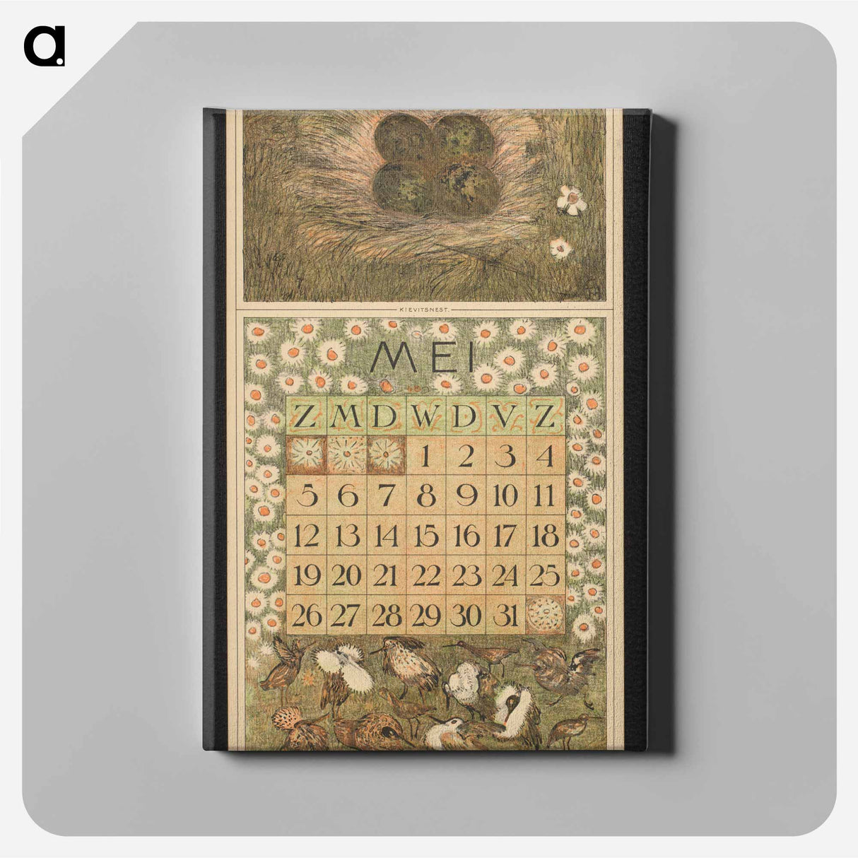Kalenderblad voor mei 1912 met kievitseieren en kemphanen - テオ ヴァン ホイテマ Canvas.