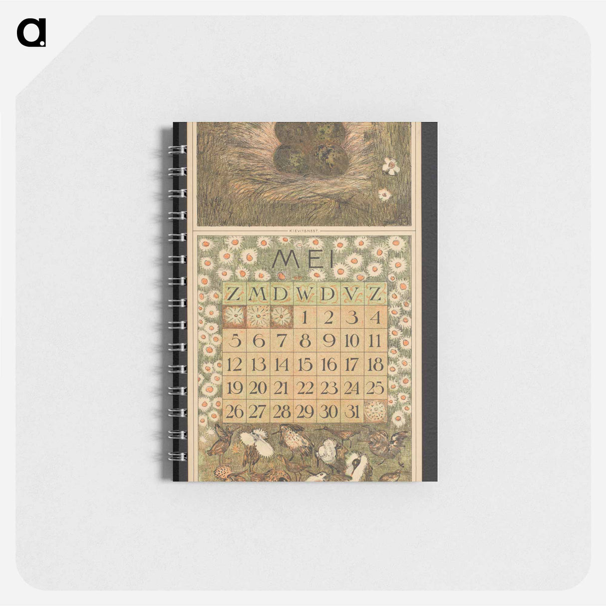 Kalenderblad voor mei 1912 met kievitseieren en kemphanen - テオ ヴァン ホイテマ Memo.