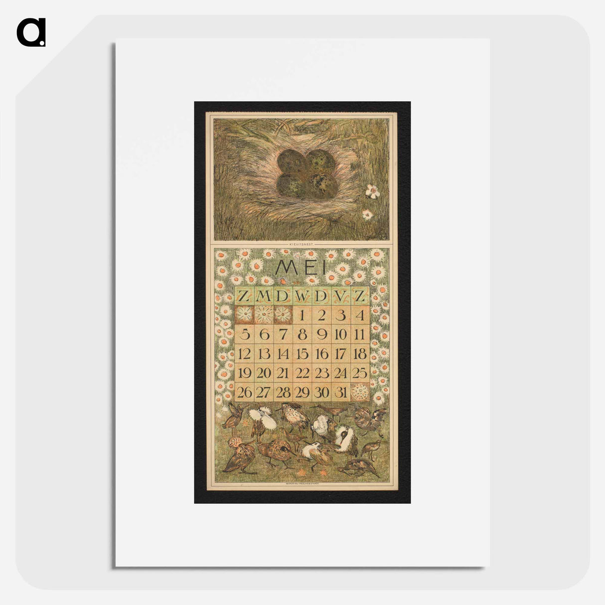 Kalenderblad voor mei 1912 met kievitseieren en kemphanen - テオ ヴァン ホイテマ Poster.