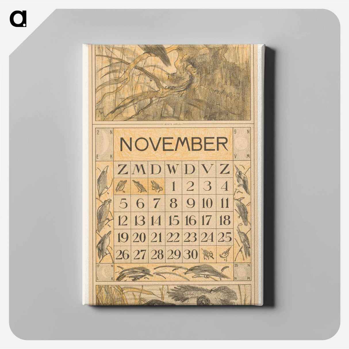 Kalenderblad november met bonte kraai - テオ ヴァン ホイテマ Canvas.
