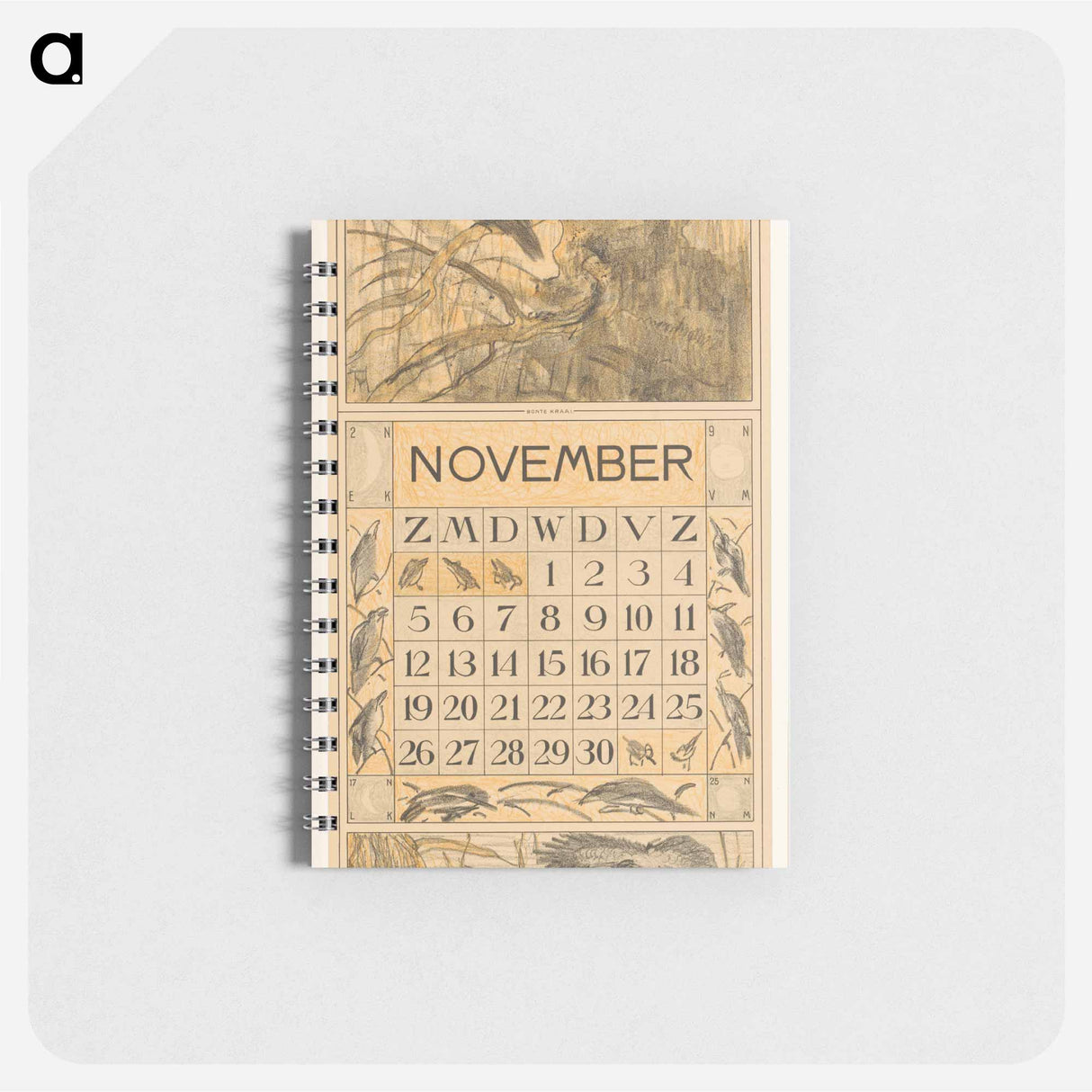 Kalenderblad november met bonte kraai - テオ ヴァン ホイテマ Memo.