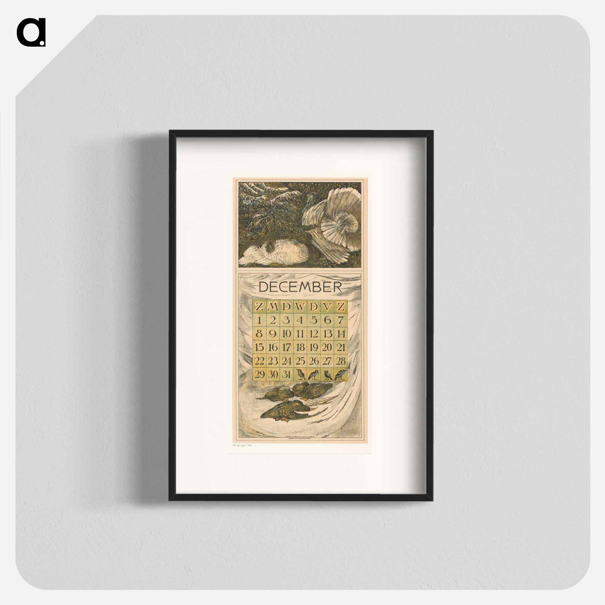 Kalenderblad december met kalkoenen en eenden - テオ ヴァン ホイテマ Poster.
