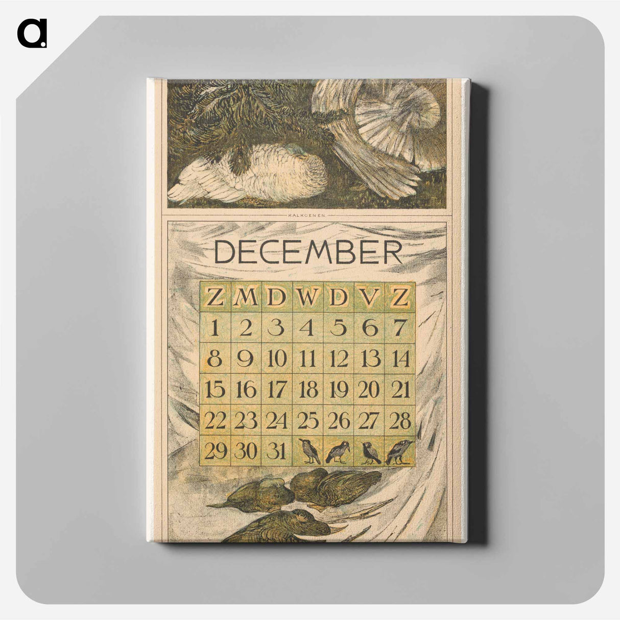 Kalenderblad december met kalkoenen en eenden - テオ ヴァン ホイテマ Canvas.