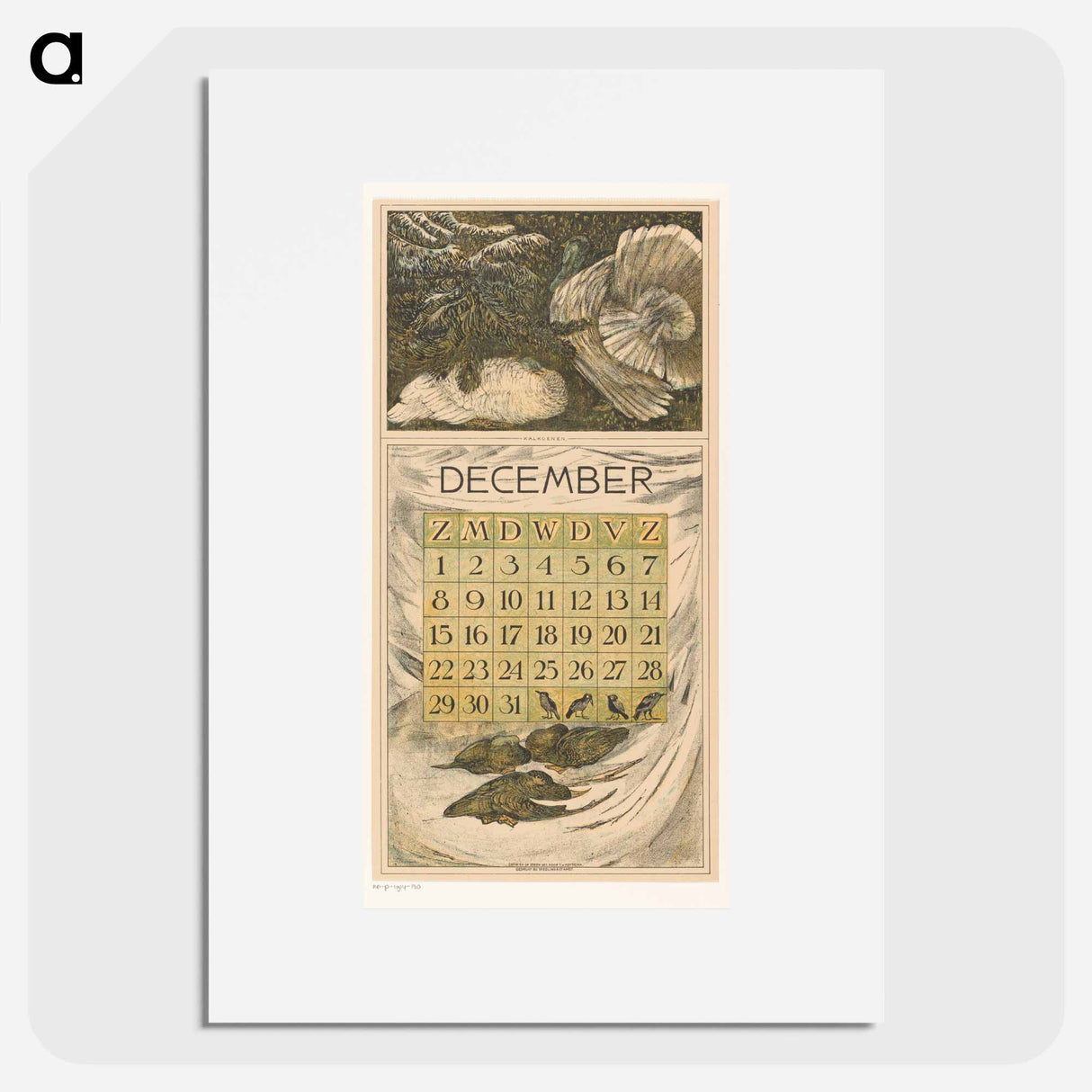 Kalenderblad december met kalkoenen en eenden - テオ ヴァン ホイテマ Poster.