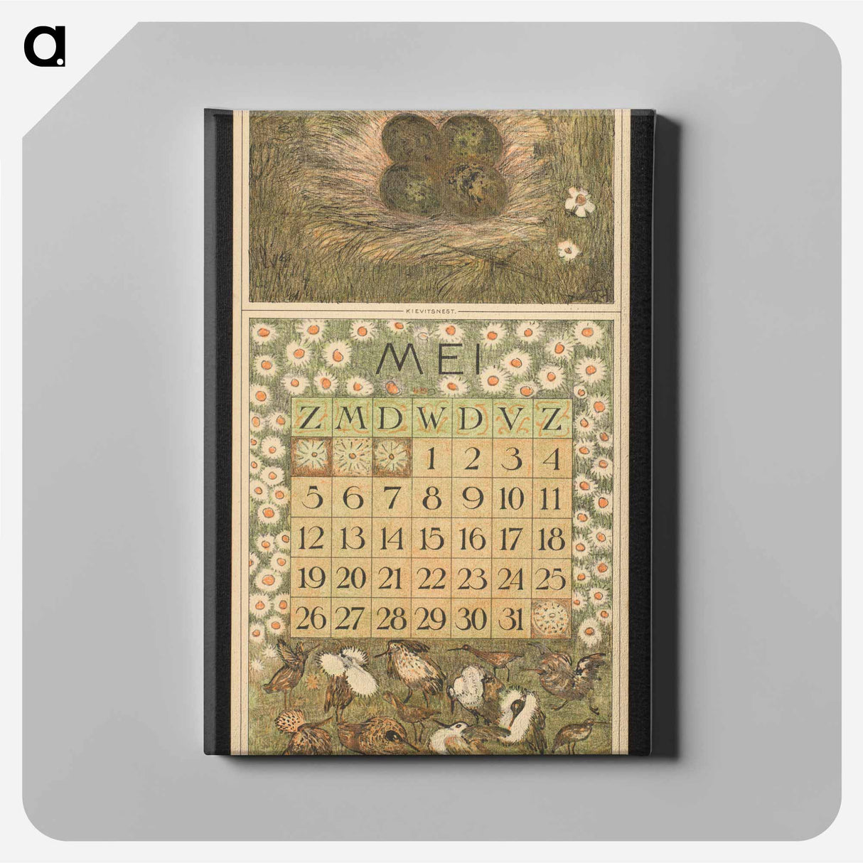 Kalenderblad voor mei 1912 met kievitseieren en kemphanen - テオ ヴァン ホイテマ Canvas.