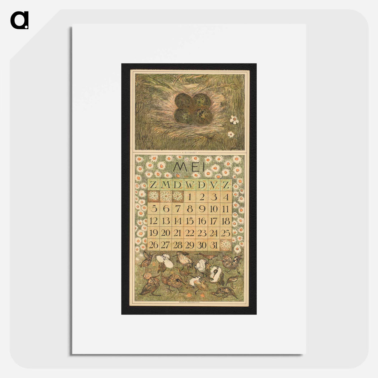 Kalenderblad voor mei 1912 met kievitseieren en kemphanen - テオ ヴァン ホイテマ Poster.