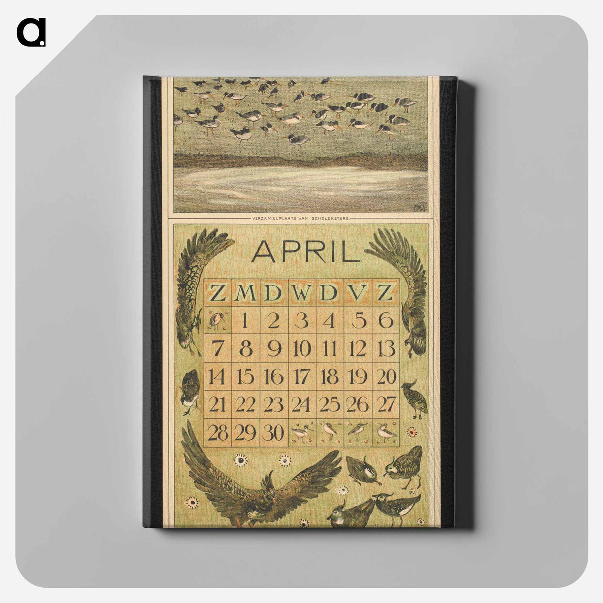 Kalenderblad voor april 1912 met scholeksters en kieviten - テオ ヴァン ホイテマ Canvas.