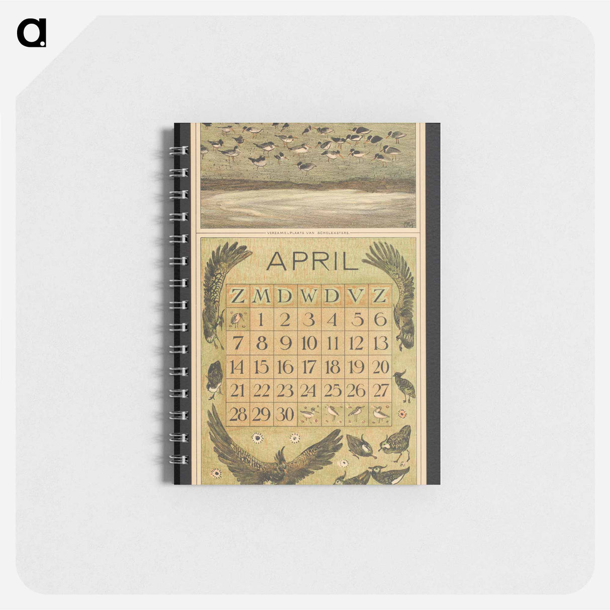 Kalenderblad voor april 1912 met scholeksters en kieviten - テオ ヴァン ホイテマ Memo.