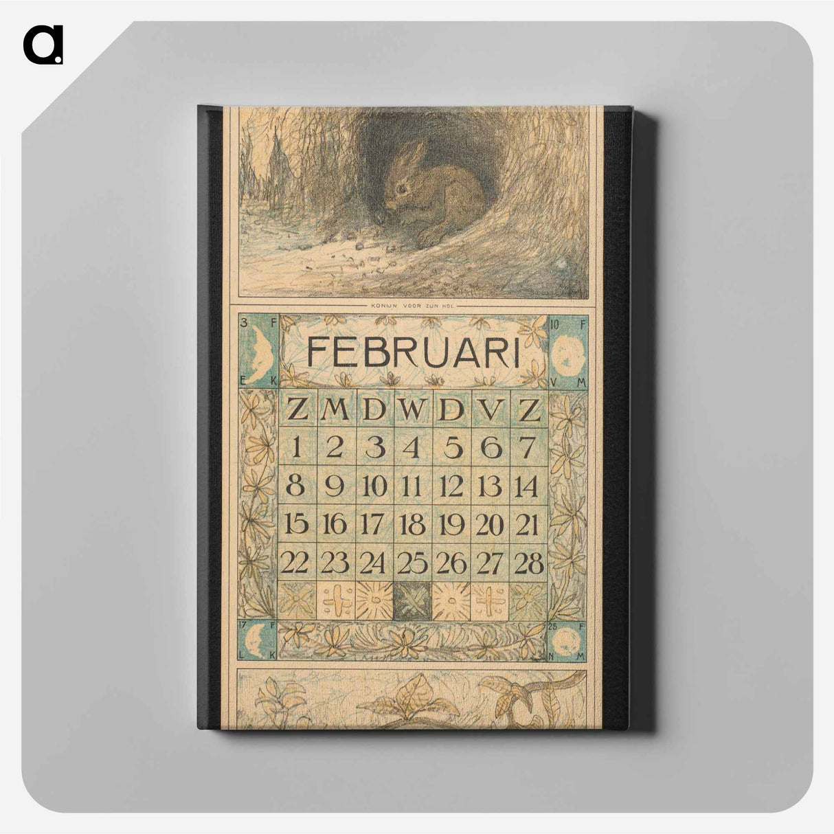 Kalenderblad voor februari 1914 met een konijn by Theo van Hoytema - テオ ヴァン ホイテマ Canvas.