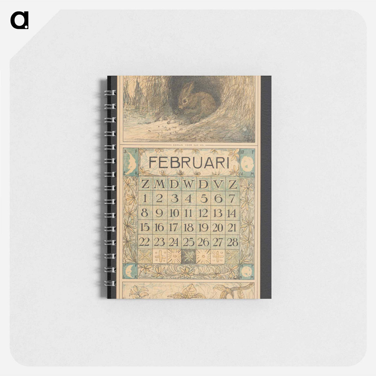 Kalenderblad voor februari 1914 met een konijn by Theo van Hoytema - テオ ヴァン ホイテマ Memo.
