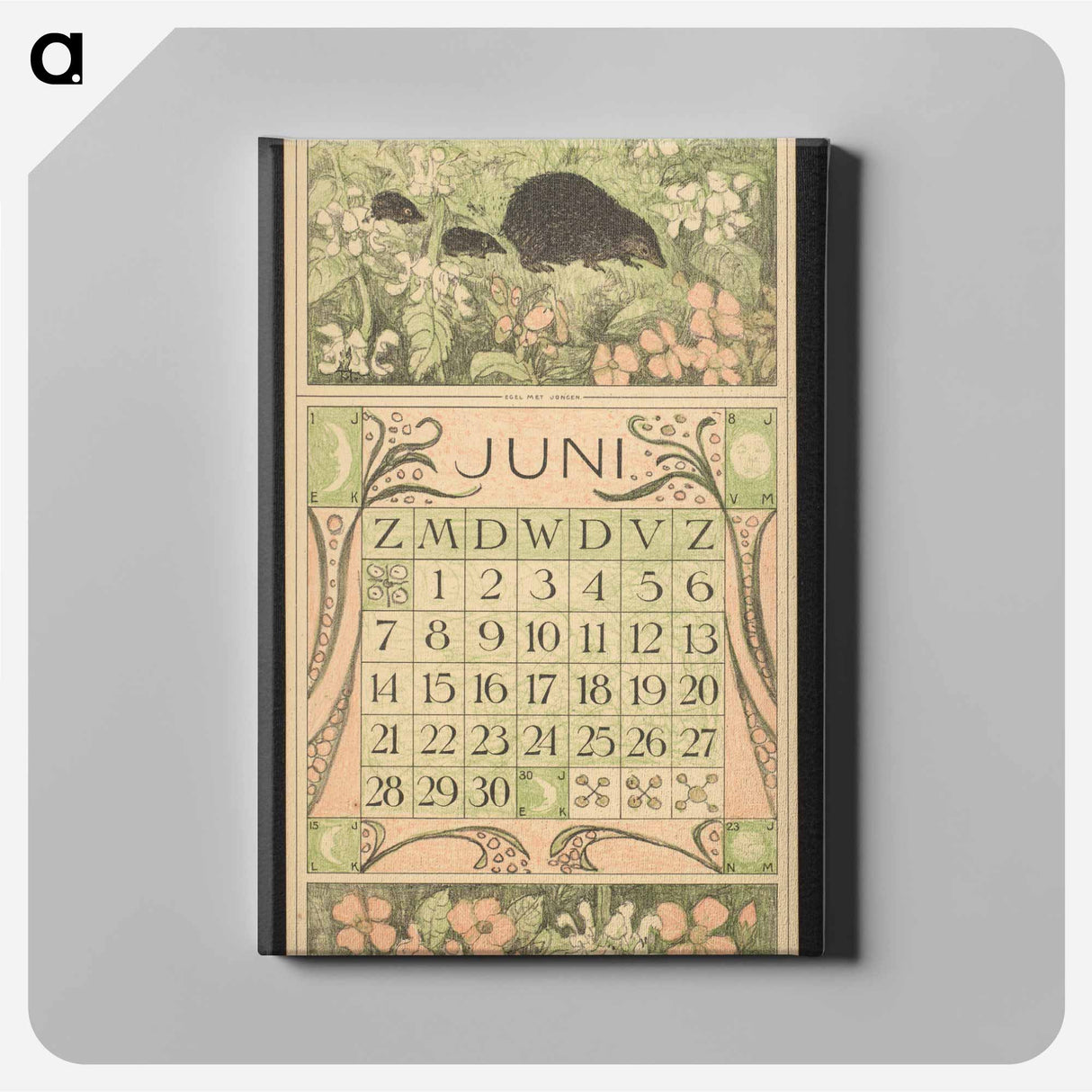 Calendar for June 1914 with an empty heart and two children by Theo van Hoytema - Theo van Hoytema Canvas.