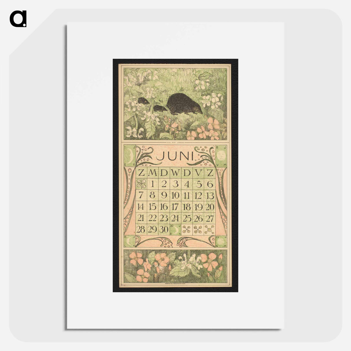 Calendar for June 1914 with an empty and young man by Theo van Hoytema - Theo van Hoytema Poster.