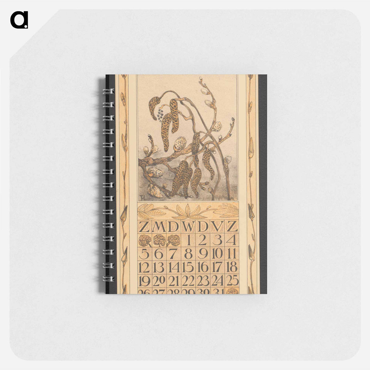 Kalenderblad voor maart 1911 met elzenkatjes by Theo van Hoytema - テオ ヴァン ホイテマ Memo.