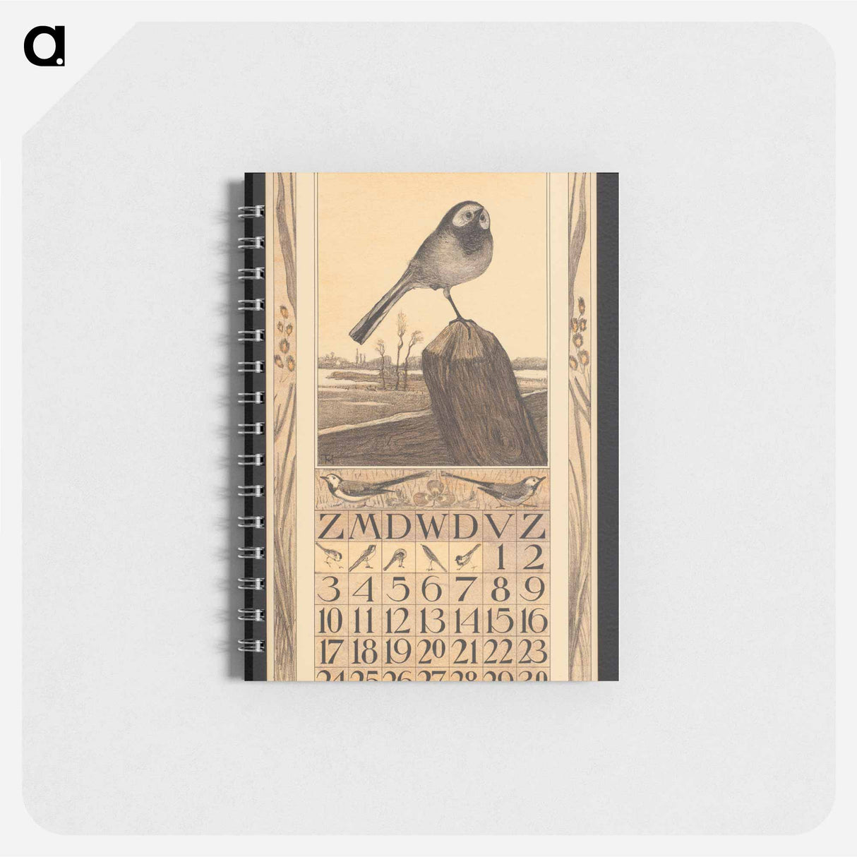 Kalenderblad voor april met een witte kwikstaart by Theo van Hoytema - テオ ヴァン ホイテマ Memo.