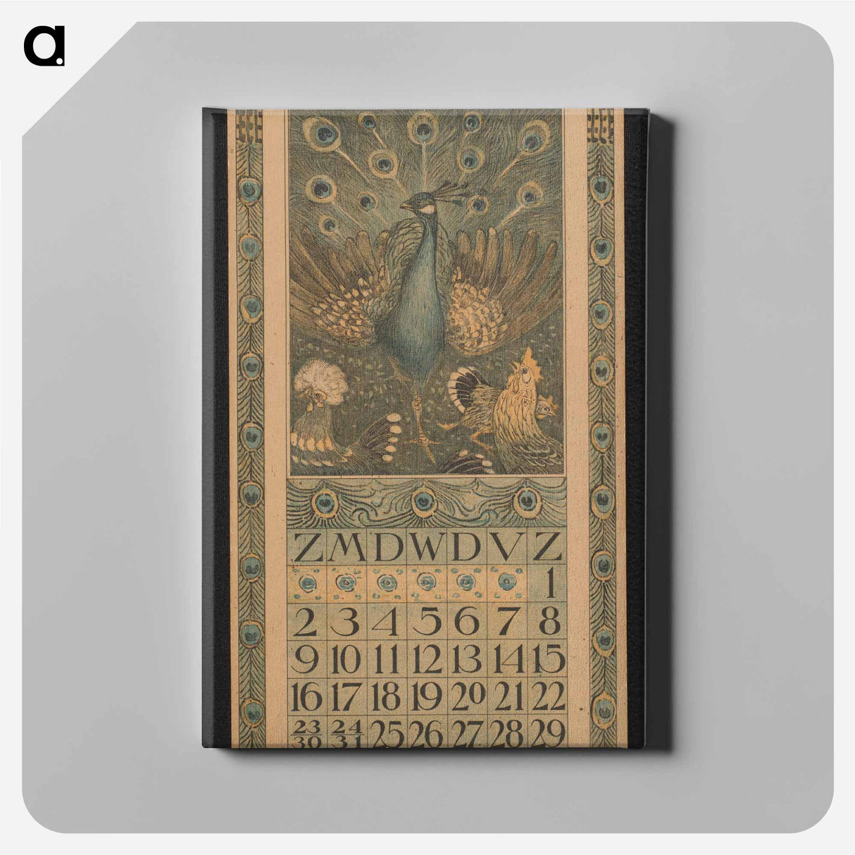 Kalenderblad voor januari met pauw en hoenders by Theo van Hoytema - テオ ヴァン ホイテマ Canvas.