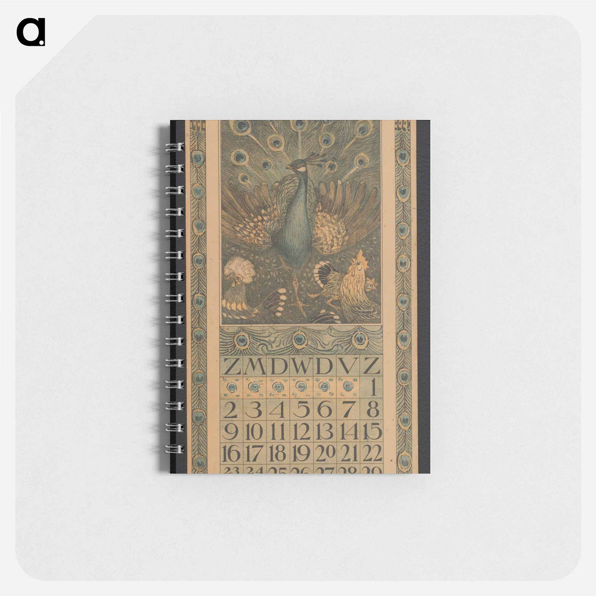 Kalenderblad voor januari met pauw en hoenders by Theo van Hoytema - テオ ヴァン ホイテマ Memo.