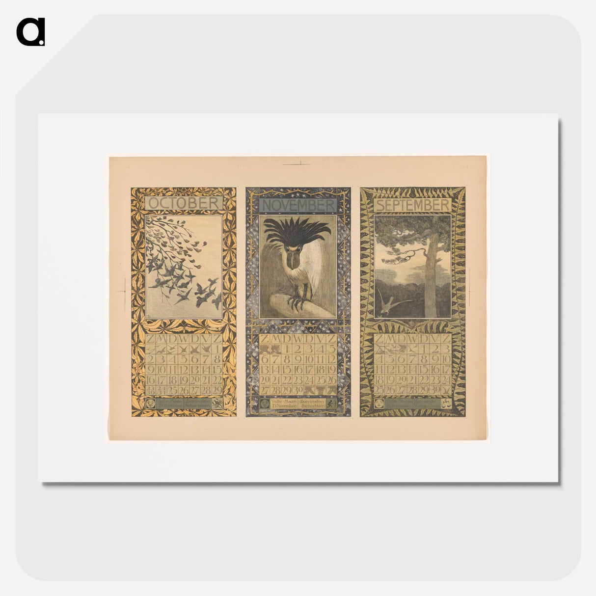 Kalenders voor oktober, november en september 1904 by Theo van Hoytema, Theo van Hoytema and Tresling and Comp - テオ ヴァン ホイテマ Poster.