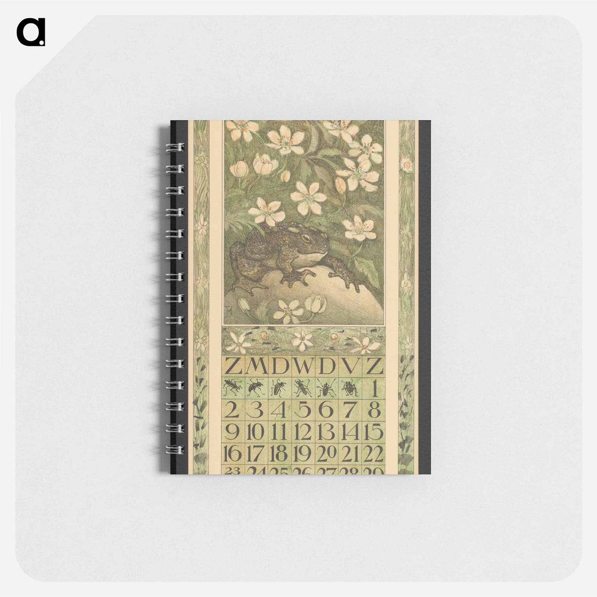 Kalenderblad voor april met een pad onder bloesem by Theo van Hoytema - テオ ヴァン ホイテマ Memo.