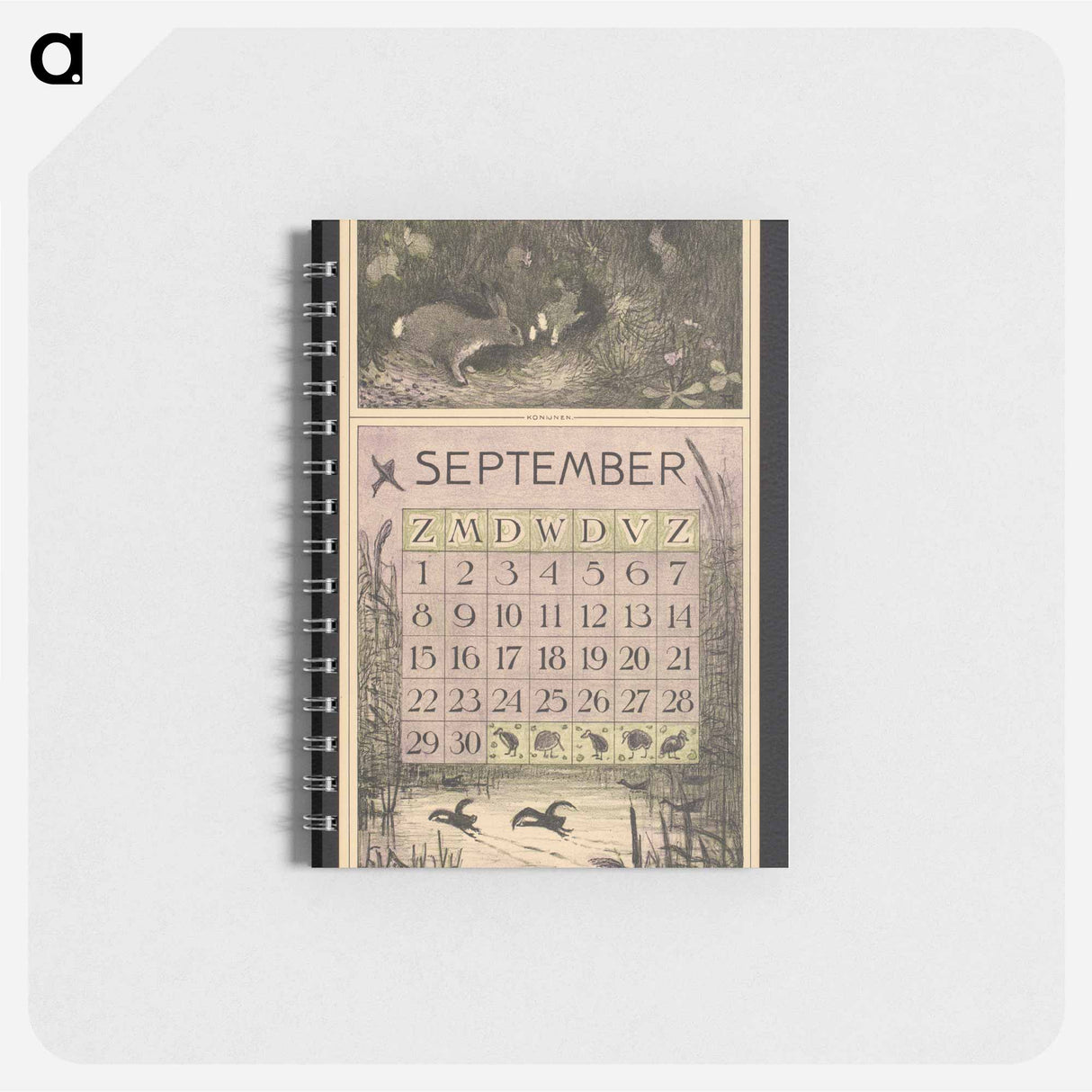 Kalenderblad voor september 1912 met konijnen en meerkoeten by Theo van Hoytema - テオ ヴァン ホイテマ Memo.
